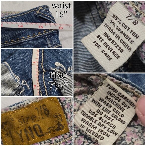 YNO ✦ Boho Denim Shorts ✦ Distressed Blue Cutoffs w/ Woven Waistband Sz 7/8 NWOT - Picture 7 of 7
